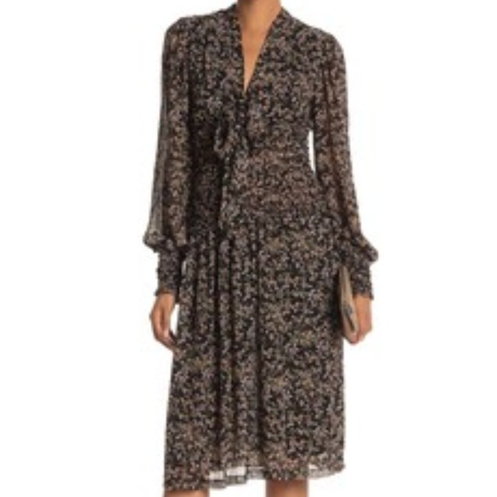 NWT Max Studio Smocked Waist Necktie Midi Dress